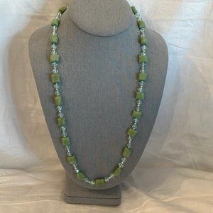 Pretty Beaded Vintage Necklace in Greens and Silver Tone Beads